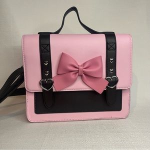 Hot Topic Black Pink Bow Buckle Crossbody Purse Bag Gothic Lolita Heart